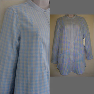 NWT Long gingham top M Blue White Checks Pure cotton $104 Light Tunic Shirt-tail